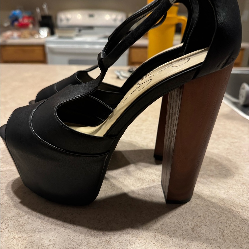 Black High Heel Platform Sandal with Chunky Block Heel and Open Toe